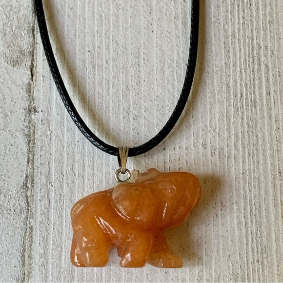 Orange Aventurine Lucky Elephant Crystal Pendant Necklace Adjustable Chain 20" - Picture 2 of 8